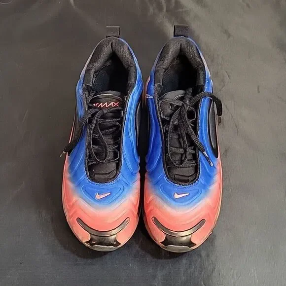 NIKE AIR MAX 720 GS BLACK RACER BLUE LACE-UP CLOSURE SNEAKER G1 - Picture 2 of 15